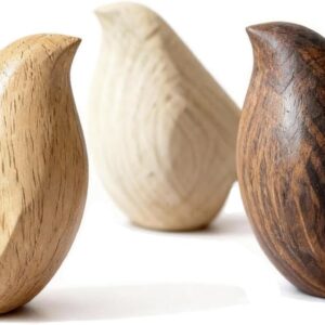 Natural Wood Bird Trio 4.1”L Set of 3 – Small Bird Sculptures & Animal Statues, Hand-Finished Modern Coffee Table Shelf Decor, Gift-Ready (3, Mixed)