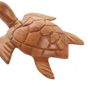 Hand Carved Wooden Sea Turtle Figurine, Handmade Sea Turtle Statue, Coastal Beach House Decor, Wooden Marine Animal Sculpture, Gift for Turtle Lovers (Natural Color Sea Turtle)