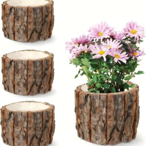 4 Pcs Wooden Vase Home Decor Rustic Flower Vases Vintage Wooden Planter Pots for Centerpieces Woodland Party Wedding Table Decor Farmhouse Buckets Bark Stump Decorative Items