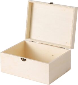 2 Pack Large Unfinished Wooden Box with Locking Clasp - 9.2x6.9x4.5 in-8.2X5.8X3.5in Natural Super Thick Poplar Box DIY Keepsake Wooden Boxes